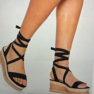 Black Suede Wrap Cork Sandals